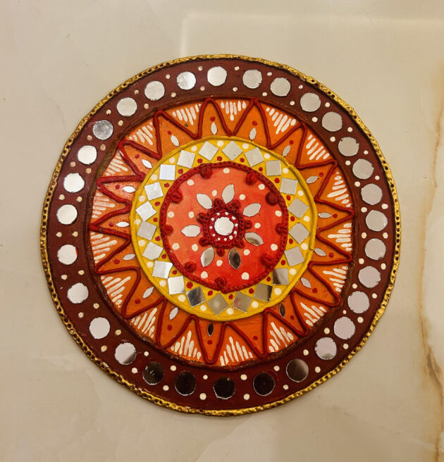 Autumn Splendor: Lippon Art in Shades of Brown and Orange, Adorned with Glass and Kundan